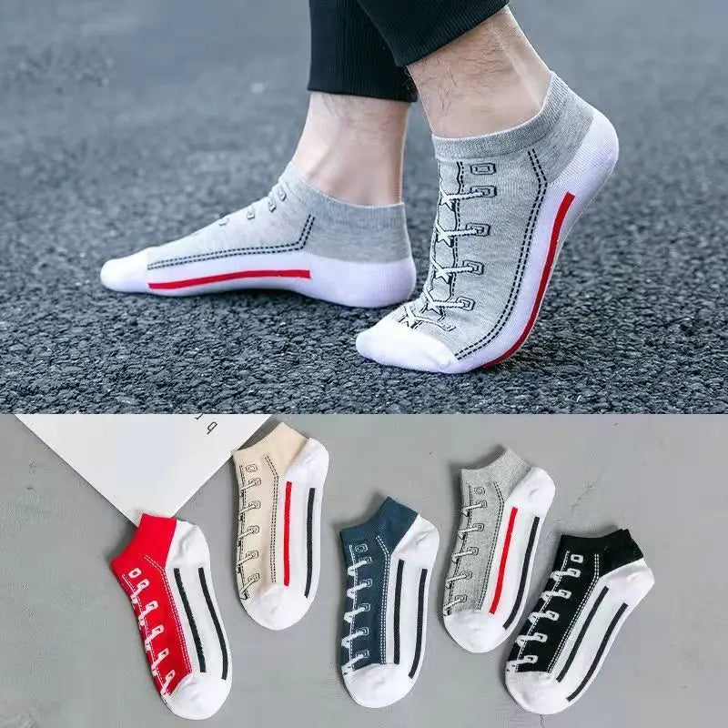 5 Pairs/Set Men/Women Socks Skate Shoes Pattern Short sock Autumn/Winter Thicker Warmer Fashion Shoelace Ankle Socks