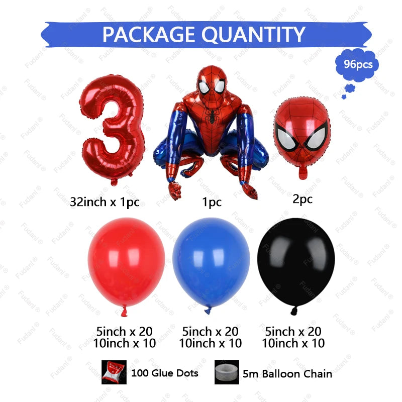 1set Kids Birthday Red Blue Balloons Garland Arch Kit For Party Decors Age 1-9 Spiderman 3D Marvel Foil Balloons Air Globos