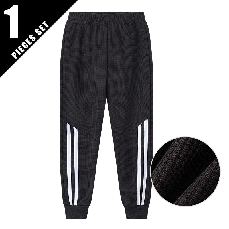 1/3 Pcs Children's Waffle Solid Color Sports Pants Boys Casual Joker Harun Pants Elastic Waist Running Pants Girls Fashion Pants