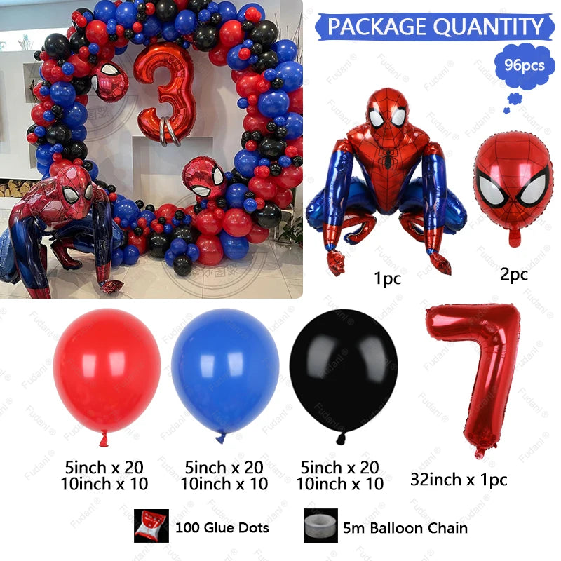 1set Kids Birthday Red Blue Balloons Garland Arch Kit For Party Decors Age 1-9 Spiderman 3D Marvel Foil Balloons Air Globos