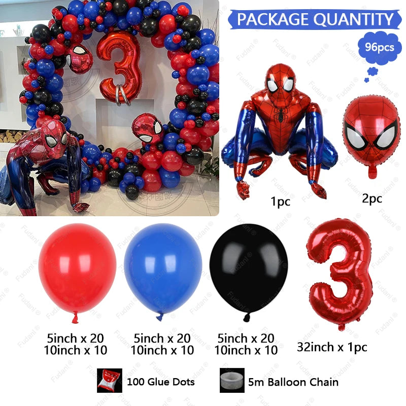 1set Kids Birthday Red Blue Balloons Garland Arch Kit For Party Decors Age 1-9 Spiderman 3D Marvel Foil Balloons Air Globos