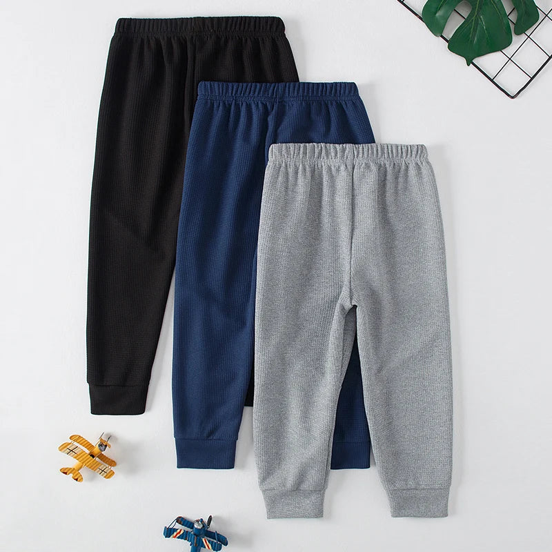 1/3 Pcs Children's Waffle Solid Color Sports Pants Boys Casual Joker Harun Pants Elastic Waist Running Pants Girls Fashion Pants