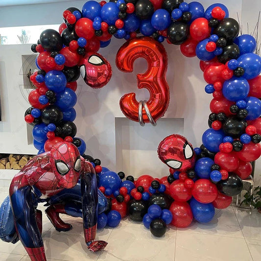 1set Kids Birthday Red Blue Balloons Garland Arch Kit For Party Decors Age 1-9 Spiderman 3D Marvel Foil Balloons Air Globos