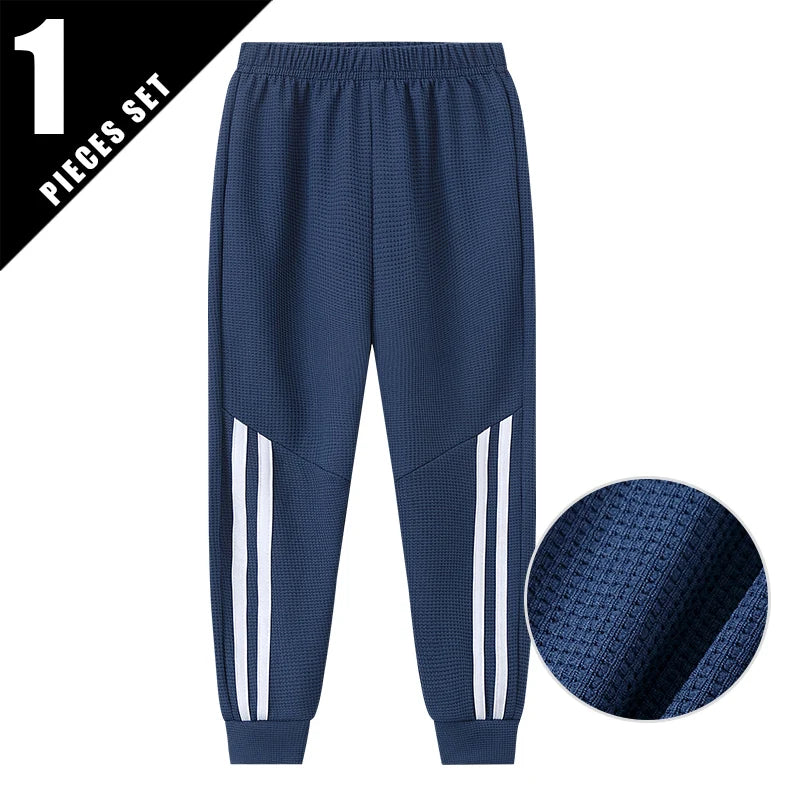 1/3 Pcs Children's Waffle Solid Color Sports Pants Boys Casual Joker Harun Pants Elastic Waist Running Pants Girls Fashion Pants